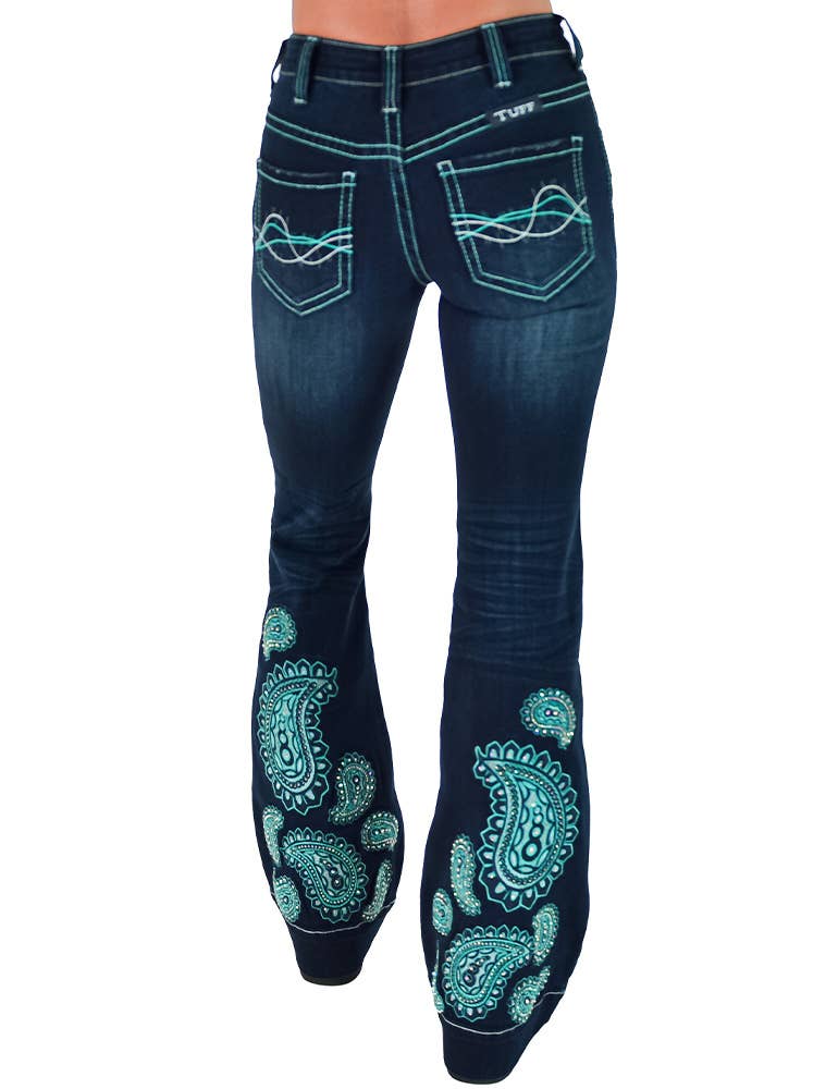Cowgirl Tuff Co. / B. Tuff Jeans - Turquoise Paisley Bling Trouser