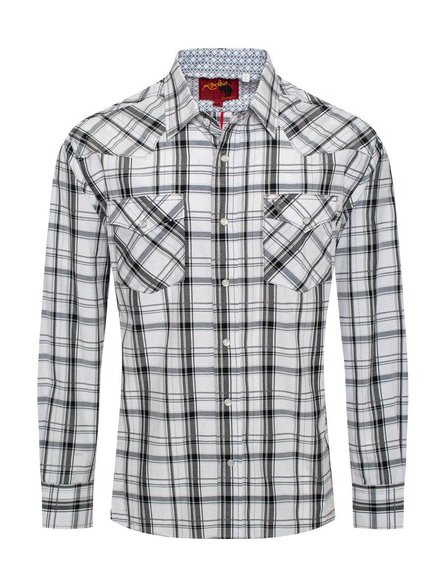 Rodeo Clothing - Men's Western Long Sleeve Pearl Snap Plaid Shirt-PS400-414
