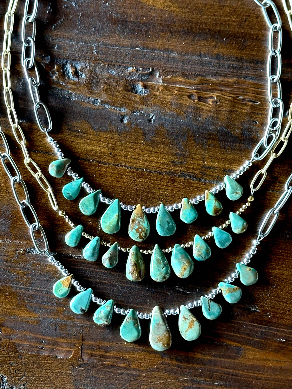 Fleurdesignz Western Jewelry - Natural turquoise Briolette Paperclip Chain Necklace/Choker