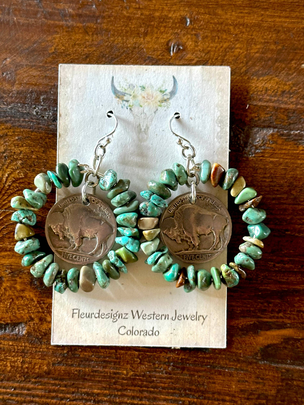 Fleurdesignz Western Jewelry - Sterling Silver and Natural Turquoise Hoop Earrings