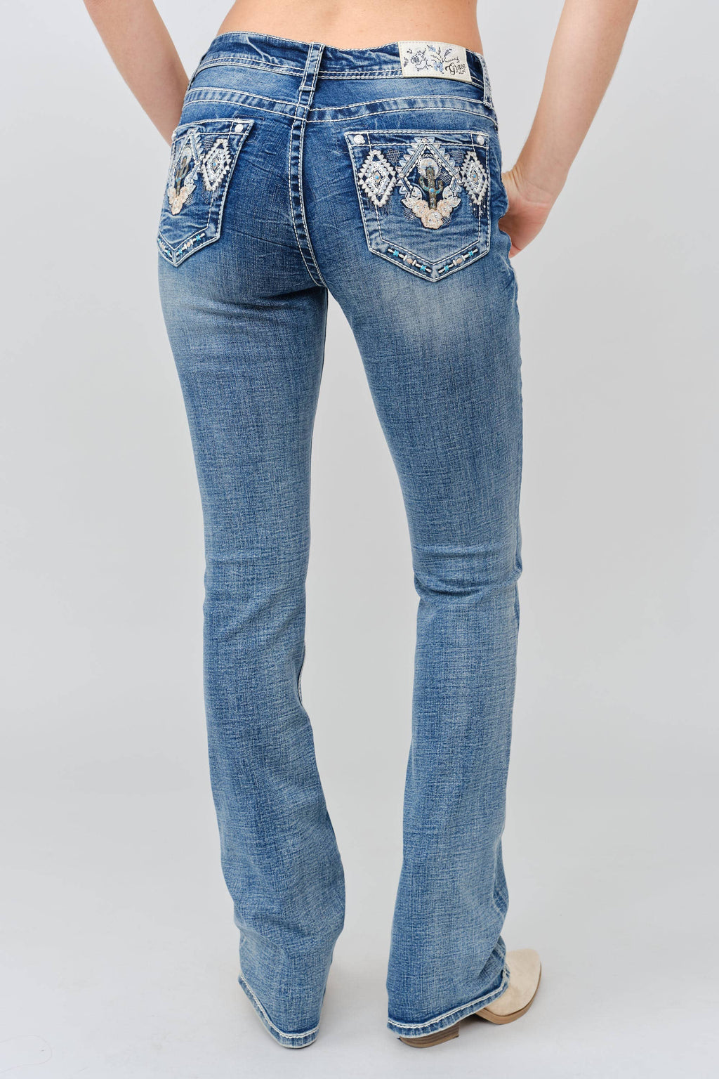 Grace in LA - Cactus & Floral Bootcut Jeans34"| EB-S845