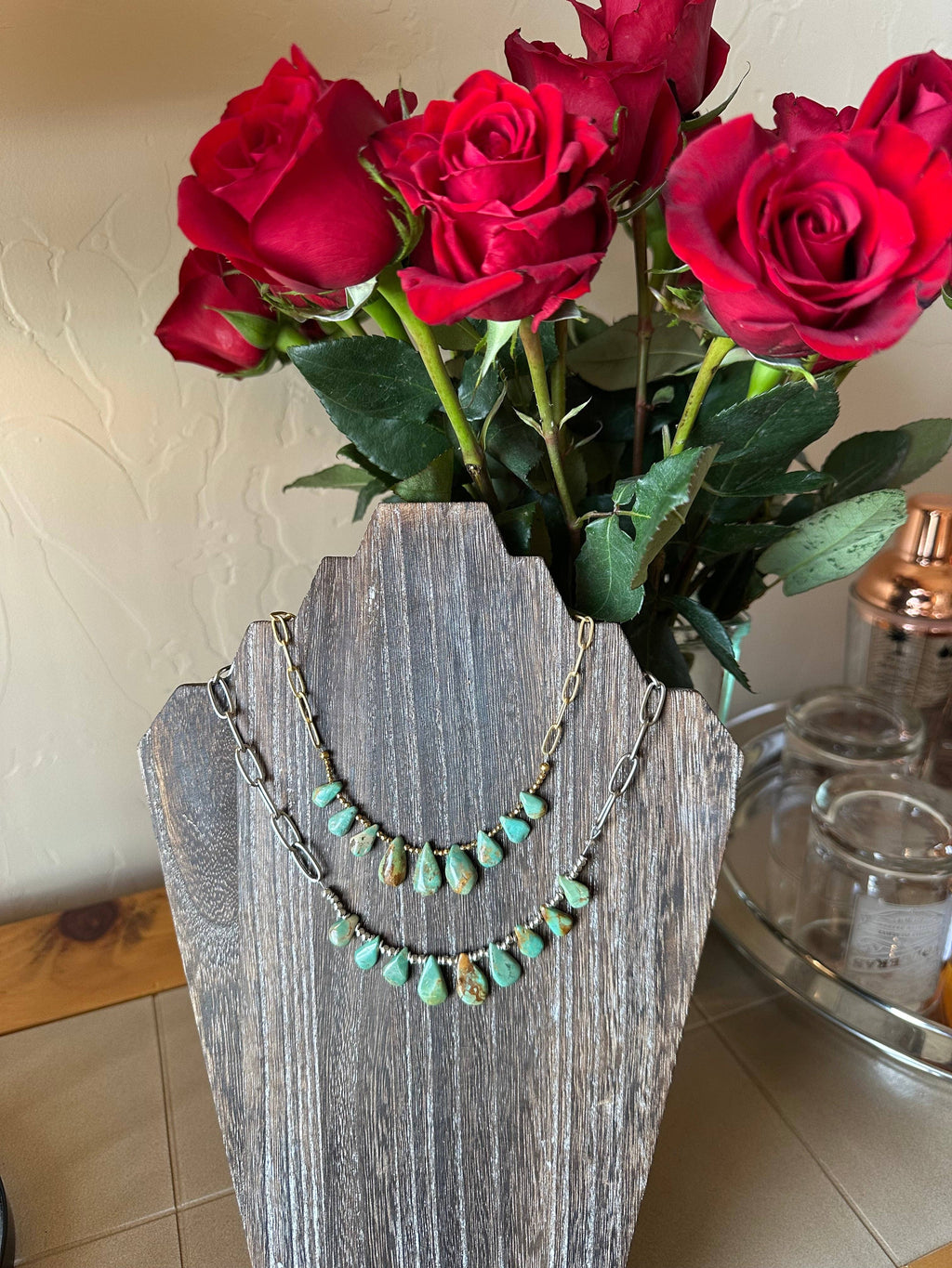 Fleurdesignz Western Jewelry - Natural turquoise Briolette Paperclip Chain Necklace/Choker