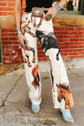 LUCKY & BLESSED - Vintage Running Horse Printed Wide Leg HighRise Jeans (32in)