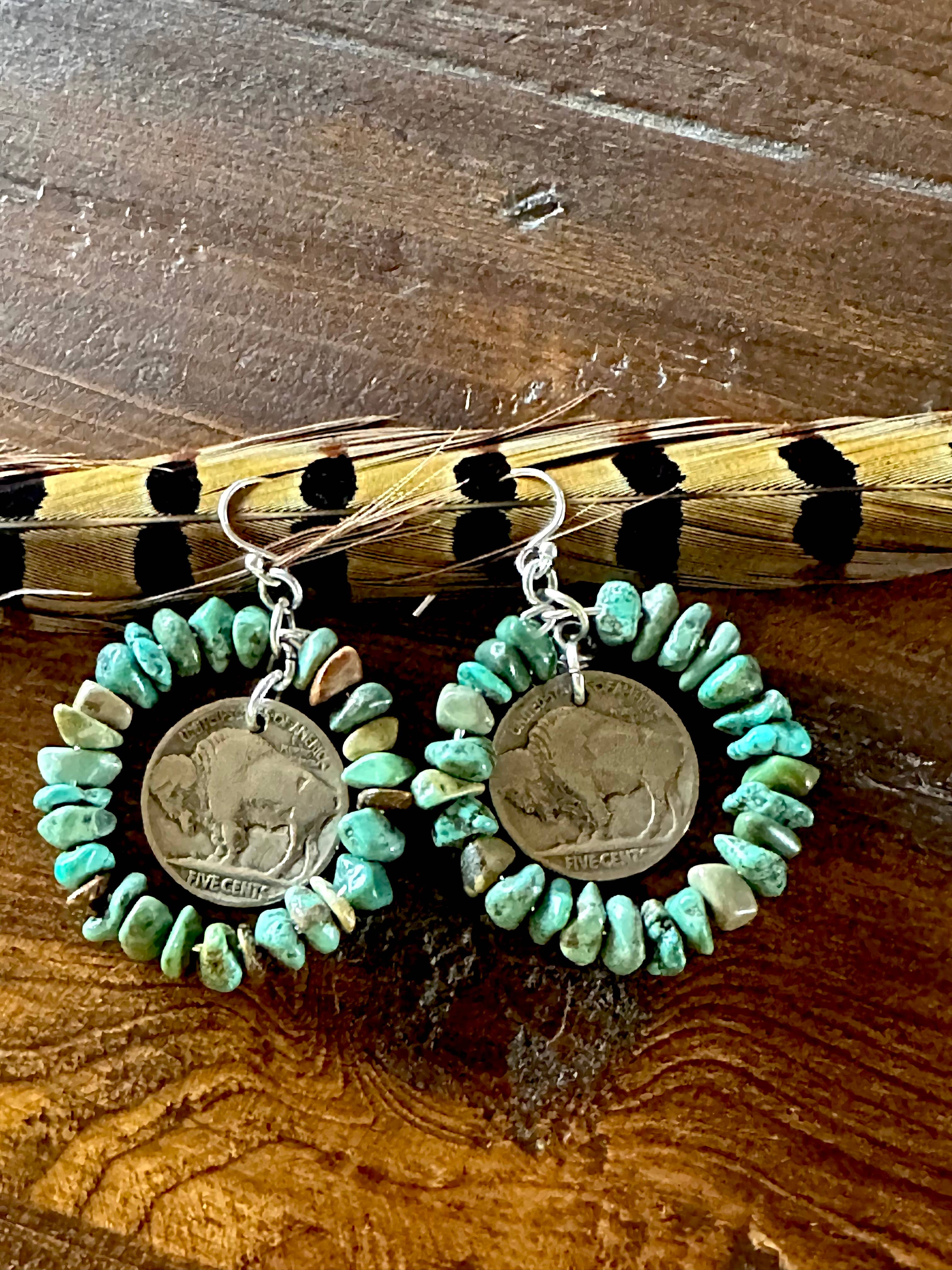 Fleurdesignz Western Jewelry - Sterling Silver and Natural Turquoise Hoop Earrings