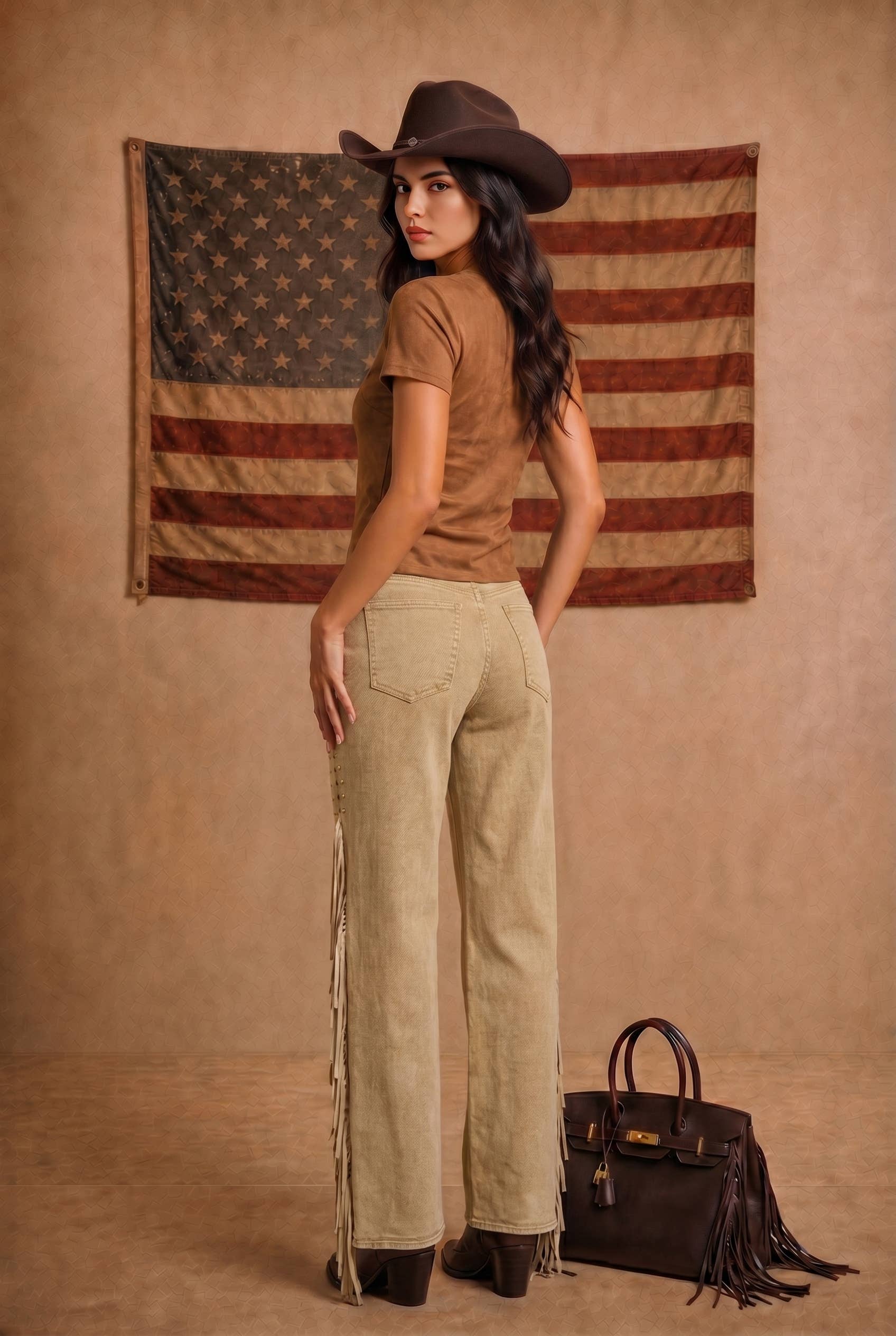BONA BRAND - Suede Western Buckle Studded Top BONA37924T