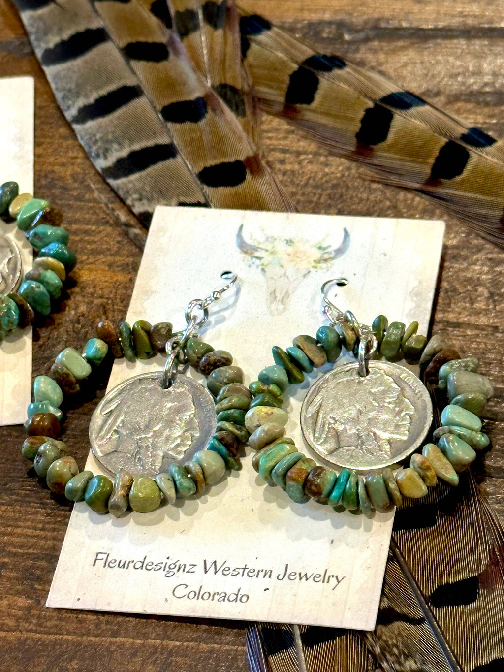 Fleurdesignz Western Jewelry - Sterling Silver and Natural Turquoise Hoop Earrings