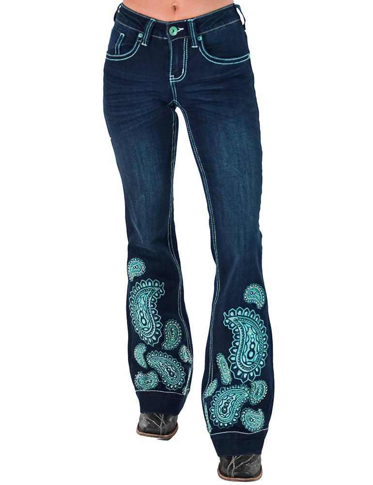 Cowgirl Tuff Co. / B. Tuff Jeans - Turquoise Paisley Bling Trouser