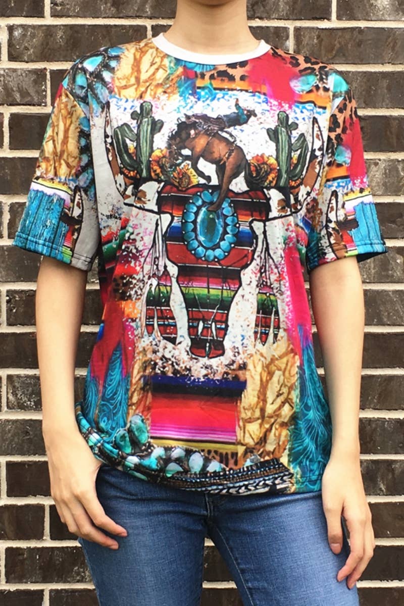 DESHENG ENTERPRISE - TRIBAL PRINT SHORT SLEEVE TOP