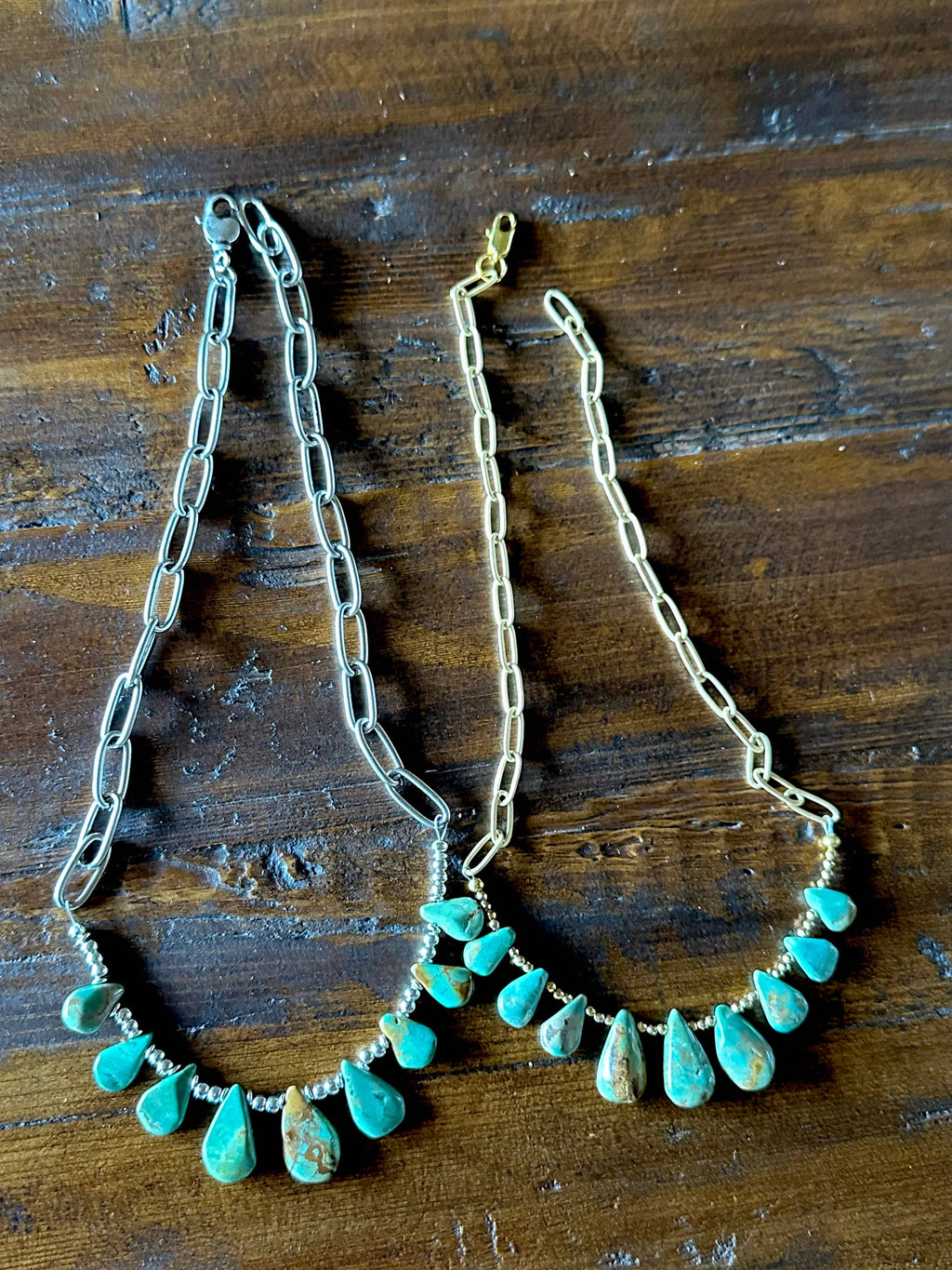 Fleurdesignz Western Jewelry - Natural turquoise Briolette Paperclip Chain Necklace/Choker