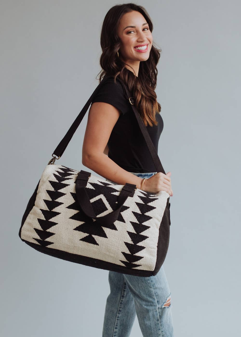 Panache Apparel Co. - Cream & Black Aztec Duffel