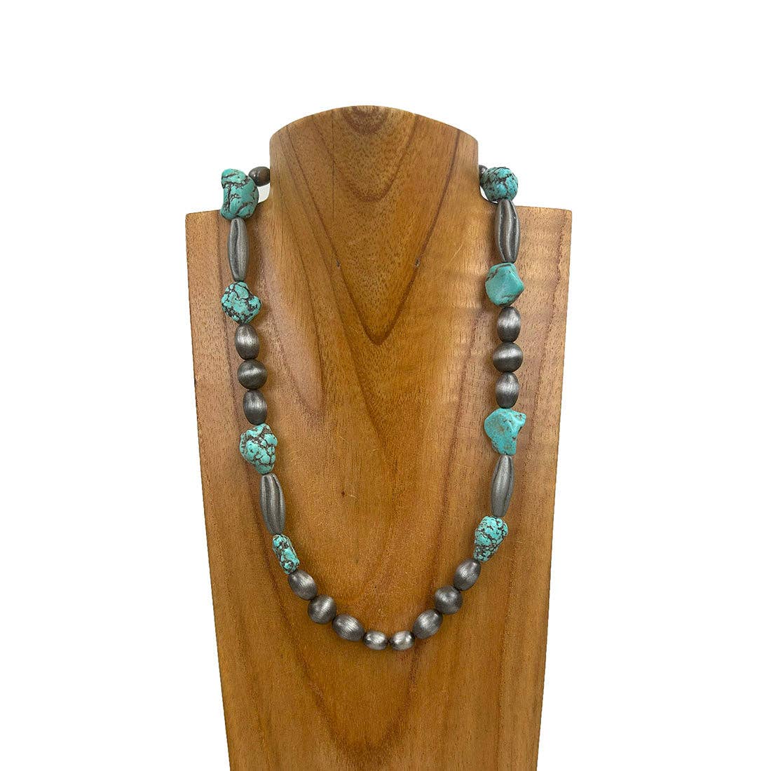 Western Elite Jewelry - NKY250622-01            20‘’ silver Navajo pearl with blue turquoise stone Necklace