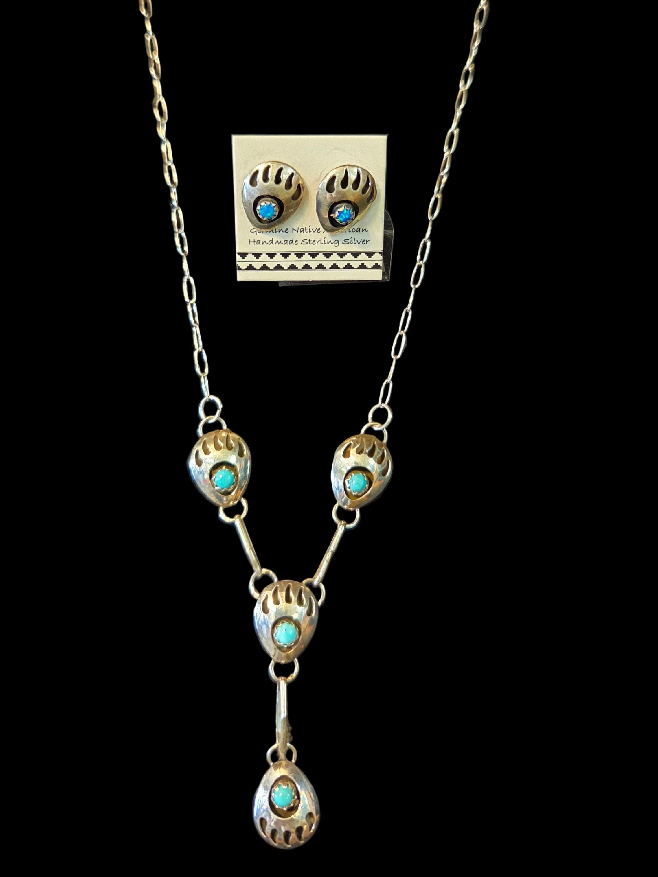 Zuni Sterling Silver, Turquoise Necklace and Earrings Set.